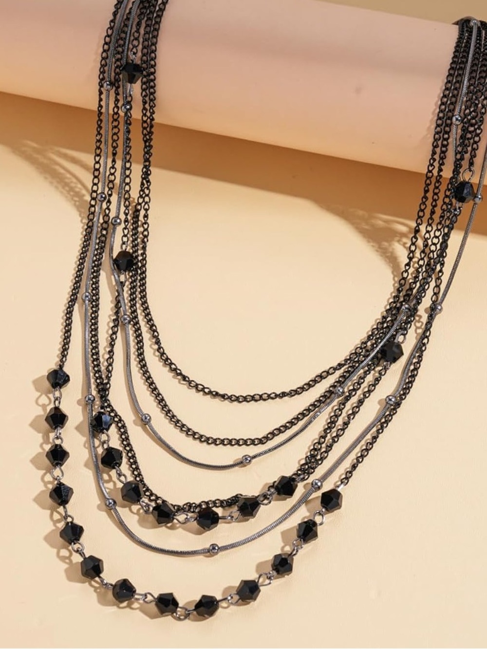 Anthropologie Layered Black Beaded Multi-Chain Necklace - Picture 3 of 6
